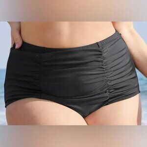 NWT 26 4X BloomChic Black Solid Ruched Detail Swim Bottom